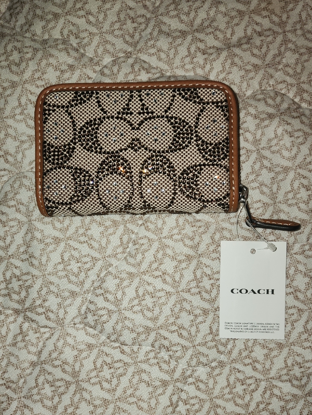 Coach Signature Monogram Zip Card Case in Brown/Tan